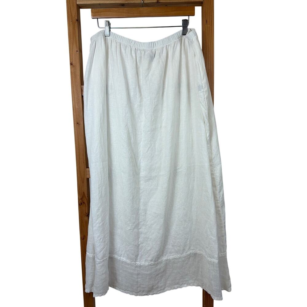 Flax White Linen Gauzy Hem Long Skirt Size 2X Plus Made in Lithuania